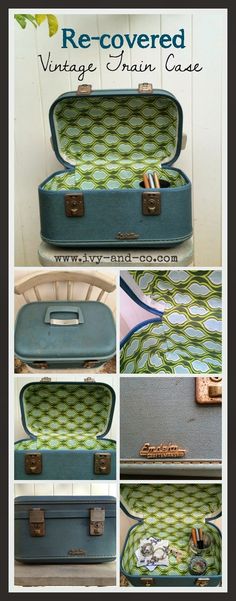 an old suitcase has been repurposed into a decorative case