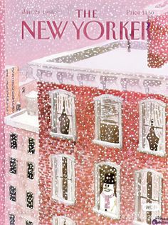 the new york times cover features an illustration of a building with snow falling on it