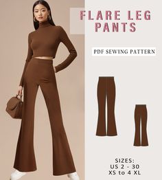 the flare leg pants sewing pattern is shown