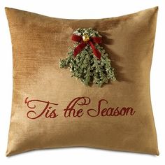 a pillow with a christmas tree on the front and tis the season written on it