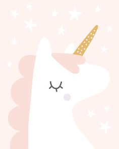 a white unicorn with a gold horn and stars on its head