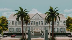 an artist's rendering of a large house with palm trees in front of it