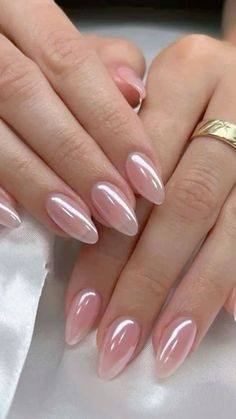 Simple Girly Nails Classy, Classy Girl Nail, Hoco Nails Chrome, Ombre French Nails Chrome, Hoco Nails Almond Shape, Medium Length Gel X Nails, Neutral Nails Oval Shape, Pink Chrome With Design, Neutral Clean Nails