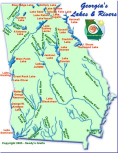 a map of the state of georgia with lakes and rivers