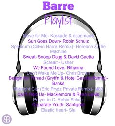 some headphones that are in front of a white background with the words barre playlist