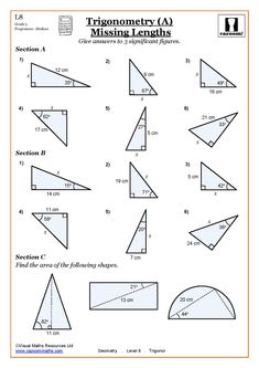 printable worksheet for the trigonic ca missing lengths and similar triangles