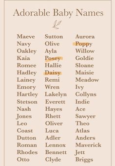 an image of the names of baby names