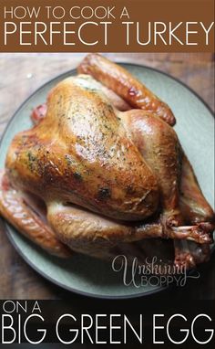 the cover of how to cook a perfect turkey by julia greenegg, with an image of a whole chicken on a plate