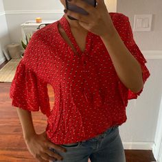 Brand New Red Top From Zara. Flared Sleeves. Never Worn Zara Red Beach Top, Zara Red Top For Beach, Trendy Red Top For Spring, Red Trendy Blouse For Vacation, Trendy Red Blouse For Vacation, Trendy Red Tops For Spring, Chic Red Blouse For Vacation, Red Spring Vacation Tops, Red Spring Vacation Top