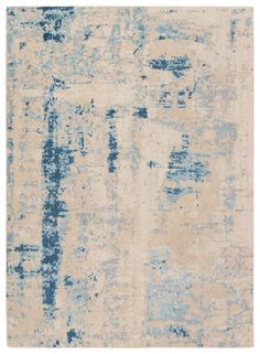 an abstract rug with blue and beige colors