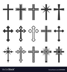 cross icons set in black and white