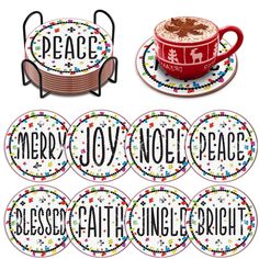 merry joy noel peace coasters and plates