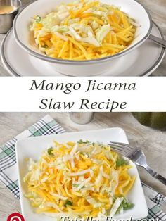 mango jicama slaw recipe on a white plate