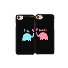 two phone cases with elephants on them, one is pink and the other is blue