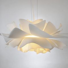 a large white light hanging from a ceiling