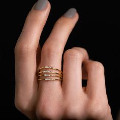 Morse Code Rings | Melanie Casey Fine Jewelry Morse Code Ring, Layering Diamond Necklaces, Melanie Casey, Minimalist Engagement Ring, Plastic Ring, Morse Code, Baguette Cut Diamond, Delicate Earrings, Baguette Diamond