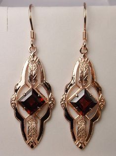 Natural Garnet Earrings/ Rose Gold plated Sterling Silver/ Natural Red Garnet, Victorian Star Filigree [Custom Made] Design#E6 Earrings Star, Earrings Rose Gold, Garnet Earrings, Star Design, Victorian Jewelry, Lovely Earrings, Garnet Gemstone, Rose Earrings