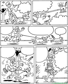 a comic strip with an image of a man being chased by another person