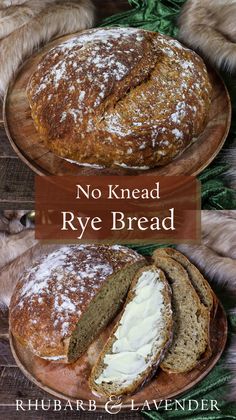 no knead rye bread with butter and powdered sugar on top