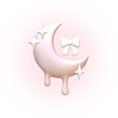 a pink moon with white stars and a bow on it's side, against a light pink background