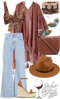 B O H O B B Q Outfit | ShopLook Boho Women Outfits, 70s Fashion Inspo Style, Bohemian Work Outfit, Modern Bohemian Outfits, Hippie Aesthetic Outfit, Bohemio Style, Grandmother Clothes, Boho Fits, Hobo Chic