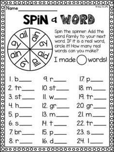 a spin and word worksheet for students to practice their spelling skills with the words spin