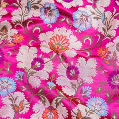 a pink and blue floral print fabric