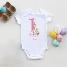 Dress your little girl in style this Easter with this adorable bunny babygrow. 🌷🐇 Shop now! #babyeasteroutfit  #EtsyUK #HoolarooUK Pink Vest Outfit, Pink Vest, Adorable Bunny