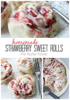 homemade strawberry sweet rolls with icing on top