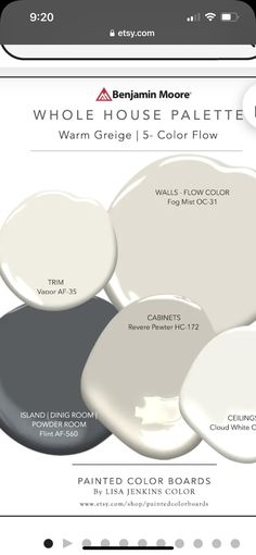 some white paint colors are shown in this ad for the new paint color palettes