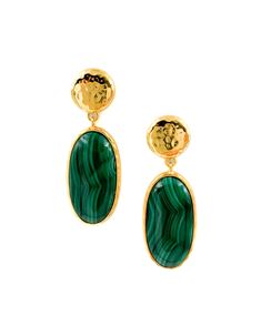 Genuine Malachite Gemstone 22k gold plated 1 3/4" x 3/4" Handcrafted in our TX studio 22k Gold, Gold Plate, Plating, Drop Earrings, Gemstones, Gold