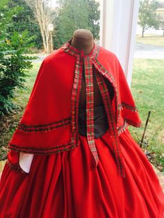 Dickens Dress, Clothes Cupboard, Victorian Dress Gown, Christmas Caroling, Dickens Christmas, Tartan Ribbon, Regency Era Fashion, Victorian Costume, Red Fall