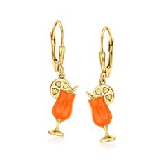 Ross-Simons - Orange Enamel Tropical Drink Drop Earrings, Yellow Sapphire Accents Over. Sail away to the island paradise in your mind when you're wearing these brightly colored drop earrings! Splashy orange enamel provides the perfect hue for a tropical drink, highlighted by the sunny glow of polished 18kt yellow gold over sterling silver. Hanging length is 1 1/4". Leverback, orange enamel tropical drink drop earrings. Tropical Drink, Island Paradise, Jewelry Essentials, Yellow Stone, Timeless Jewelry, Sapphire Stone, Yellow Sapphire, Stone Cuts, Fine Jewellery Earrings