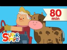 a cartoon character hugging a cow in front of a sign that says 80 mins