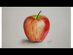 an apple drawing with colored pencils on paper