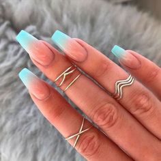 French Pedicure, Baby Blue Nails, Blue Acrylic Nails, Ombre Acrylic Nails, Cute Acrylic Nail Designs, Blue Nail