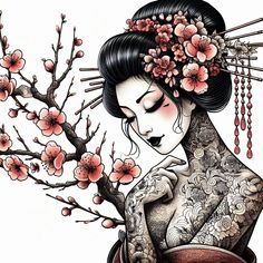 Geisha Illustration, Ombre Lips, Japanese Traditional, Lips, Collage, Tattoos, Floral, Pins, Quick Saves