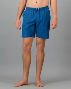 Mens blue linen shorts Blue Cotton Swim Trunks With Relaxed Fit, Blue Bermuda Shorts With Relaxed Fit, Blue Swim Trunks For Summer With Short Inseam, Blue Bermuda Shorts For Summer Vacation, Blue Summer Bermuda Shorts For Vacation, Relaxed Fit Blue Bermuda Shorts For Summer, Blue Relaxed Fit Bermuda Shorts With Short Inseam, Blue Bermuda Shorts For Beach With Pockets, Blue Bermuda Shorts With Pockets For Beach