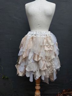 Upcycled Skirt Woman's Clothing   Mix of pale colours: cream, ivory,Blush, beige, champagne and white. A lot of chiffon, tulle, lace, silk, organza and satin. Adjustable waist with a satin stripe. Messy and romantic:)             One of a kind. Will fit size small, medium and large. Waist/hips 5 inch (127cm) across+ chiffone stripes to tie nice bow Length max 21(54cm) Are you looking for a different size or colours?                                                                                   I will be more than happy to design something just for you. :) Cream Tulle Skirt, Upcycled Skirt, Beige Champagne, Ivory Skirt, Wedding Skirt, Lace Silk, Party Gown, Pale Colors, Wedding Boho