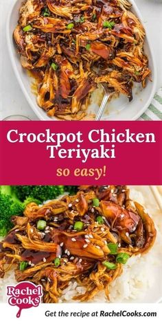 crockpot chicken teriyaki with rice and broccoli on the side