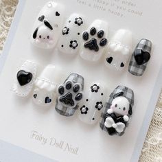 not mine Puppy Nail Art, Pochacco Nail Art, Puppy Nails Designs, Pochacco Nails, Puppy Nails, Animal Nail Designs, Fake Nails Designs, Asian Nails, Cute Simple Nails