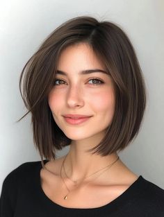 Medium Bob Haircuts: Stylish and Versatile Looks to Try Triangular Bob Haircut, Short Haircut Bob Medium, Brunette Medium Bob, Dark Bob Haircut, Bob Haircut For Long Face Shape, Air Dry Bob Haircut, Long Bob Hairstyles Side Part, Long Bob Haircuts Side Part, Angled Short Bob