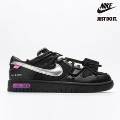 Off-White x Nike Dunk Low The 'Lot 50 of 50' Black Metallic Silver-DM1602-001-Sale Online Low Pink Dunks, Lot 50 Dunks, Shoes That Match With Everything, Shoes To Get, Cute Dunks, Shoes For Back To School, Black Designer Shoes, Off White Dunks, Off White X Nike