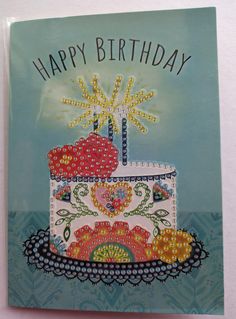 a birthday card with an image of a cake on it's side and the words happy birthday