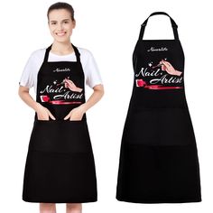 a woman wearing an apron with the words nail artist on it