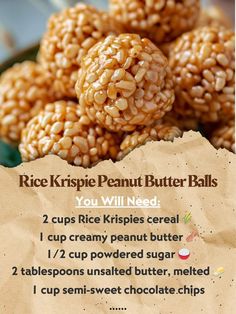 rice krispie peanut butter balls recipe on a plate with parchment paper in the background