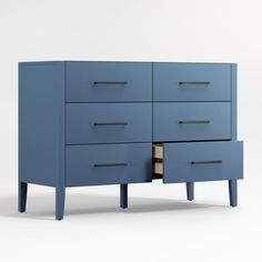 an image of a blue dresser with drawers