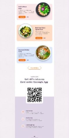 an image of a website page with food and drink items on the front, and a qr code in the back