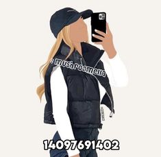 the woman is taking a selfie with her cell phone while wearing a hat and vest