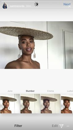 an image of a woman wearing a hat on her head and other pictures in the background